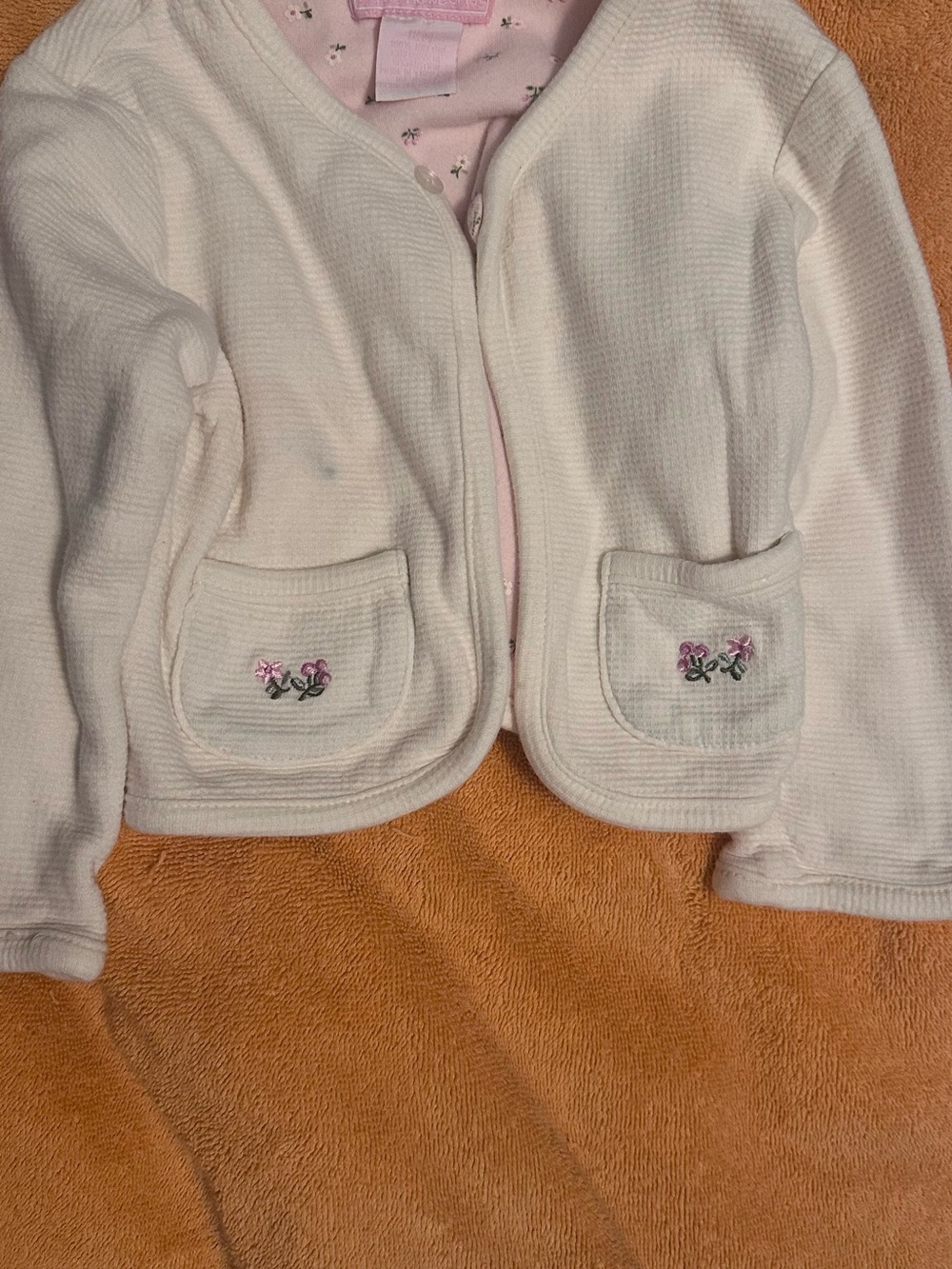 Girls' Cream Embroidered Floral Pocket Jacket